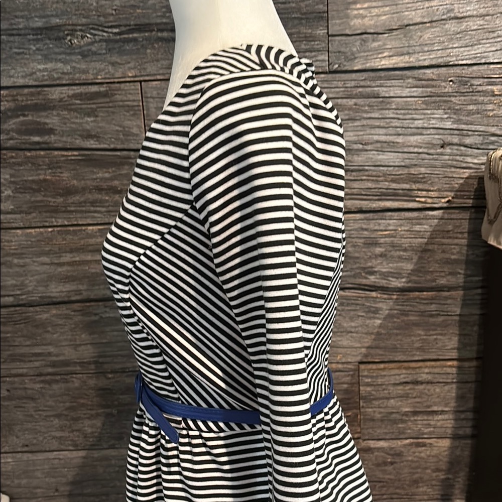 The Limited black and white striped dress with blue belt - Picture 7 of 13